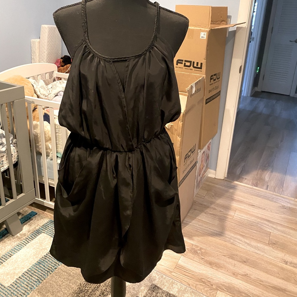 Black spaghetti strap dress with pockets